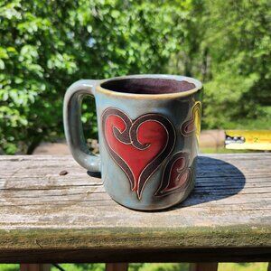 Mara Pottery Stoneware Mug With Red Heart Design - Handcrafted In Mexico - 4.5"